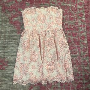 NBD new with tags white & pink lace strapless mini dress XS